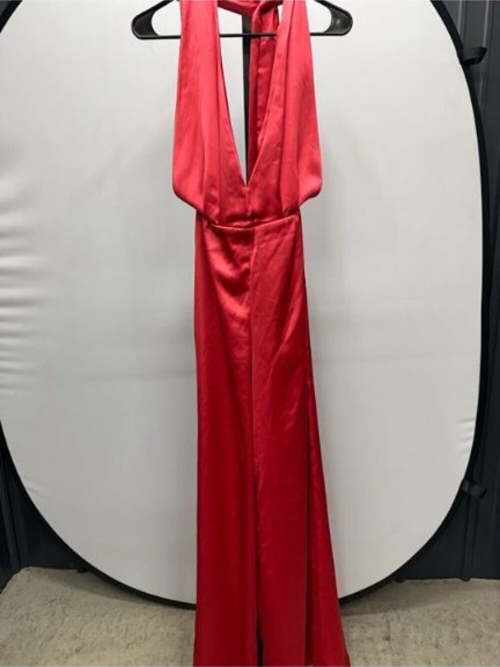 Zara Satin Red Halter Neck Wide Leg Jumpsuit